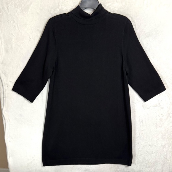 J.Jill Black Knit Turtleneck Sweater Dress Size XL Shift Knee Length Minimalist - Picture 15 of 16
